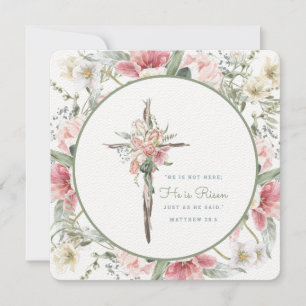 Invitation Il est ressuscité Floral Cross Paster Card