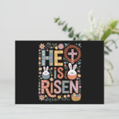 Invitation Il est ressuscité Jésus Fleur Cute Lapin de Pâques (Debout devant)