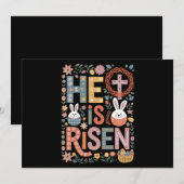 Invitation Il est ressuscité Jésus Fleur Cute Lapin de Pâques (Devant / Derrière)