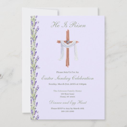 Invitation Il est ressuscité Pâques chrétien (Devant)