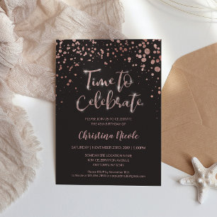 Invitation "Il est temps de célébrer" Rose Gold Grey Simple É