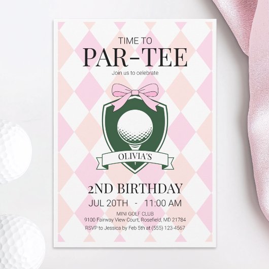 Invitation Il est temps de jouer au golf rose 2e anniversaire
