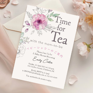 Invitation Il est temps de Tea Baby shower Rose Floral Whimsi