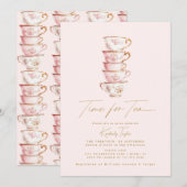 Invitation Il est temps de Tea Pink Chinoiserie Fête des mari (Devant / Derrière)