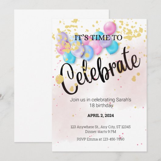 INVITATION IL EST TEMPS MODÈLE D'INVITATION DE CÉLÉBRATION (Devant / Derrière)