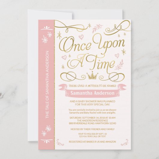 Invitation Il Était Une Fois Baby shower De Temps, Princesse (Devant)