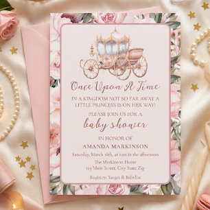 Invitation Il était une fois Baby Shower Rose Princesse
