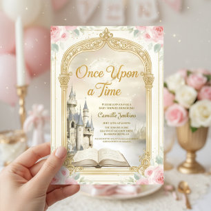 Invitation il était une fois cadre de conte de fées doré pour