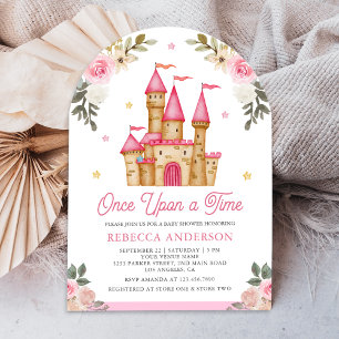 Invitation Il était une fois Château de conte de fées rose Ba