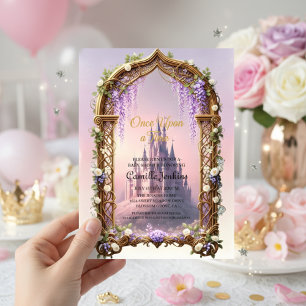 Invitation il était une fois conte de fées magique royal rose