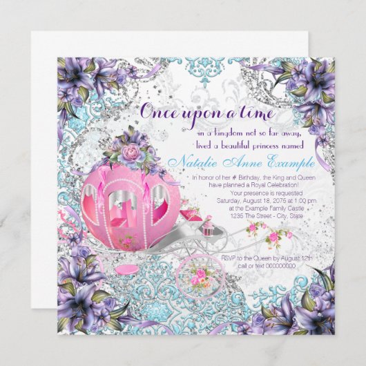Invitation Il était une fois conte de fées princesse annivers (Devant / Derrière)