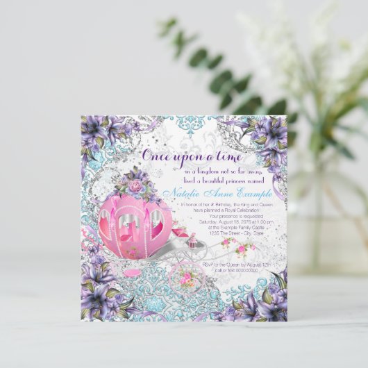 Invitation Il était une fois conte de fées princesse annivers (Debout devant)