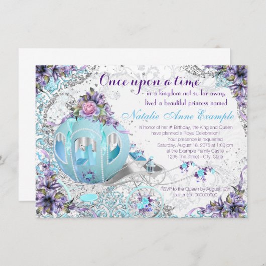 Invitation Il était une fois conte fée princesse Anniversaire (Devant / Derrière)