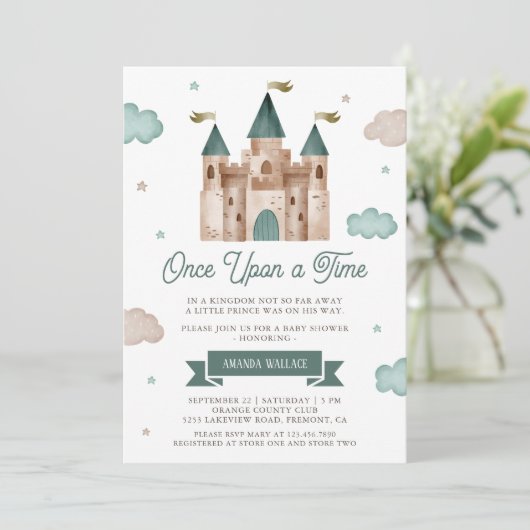 Invitation Il était une fois Fairytale Turquoise Castle Baby (Debout devant)
