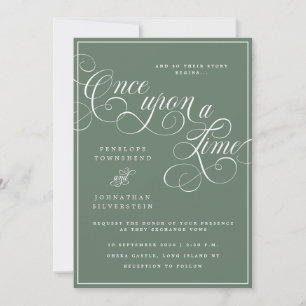 Invitation Il était une fois Flourish Script Mariage Vert
