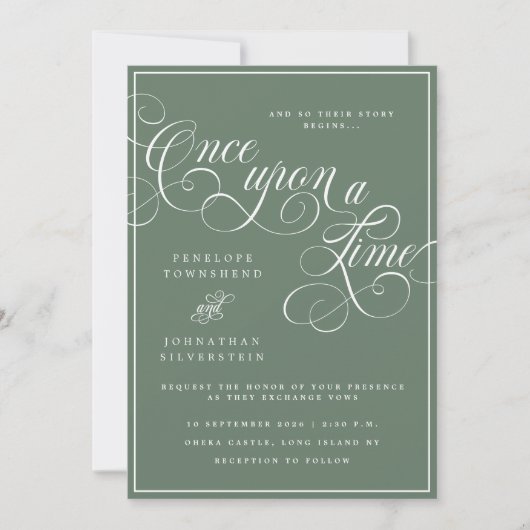 Invitation Il était une fois Flourish Script Mariage Vert (Devant)