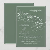 Invitation Il était une fois Flourish Script Mariage Vert (Devant / Derrière)
