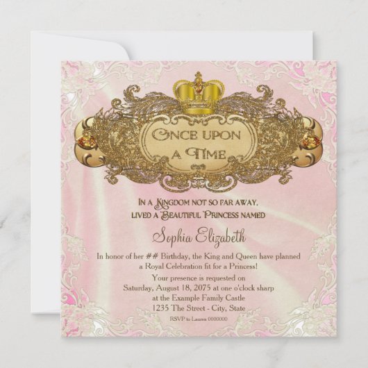 Invitation Il était une fois la princesse fête d'anniversaire (Devant)