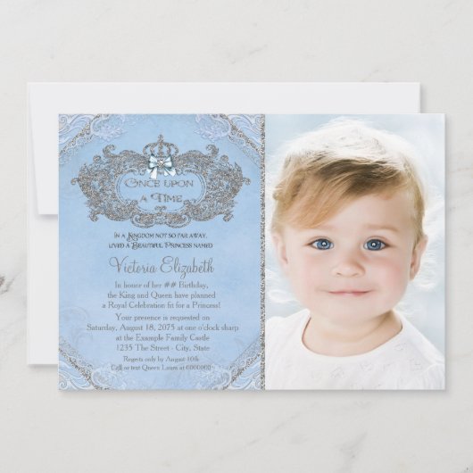 Invitation Il était une fois photo princesse anniversaire (Devant)