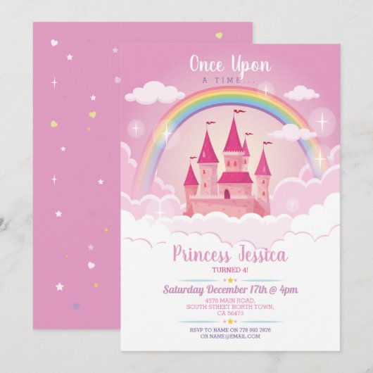 Invitation Il était une fois Princess Birthday Castle (Devant / Derrière)