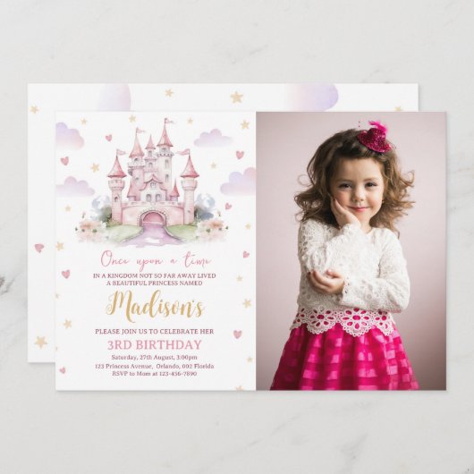 Invitation Il était une fois Princess Castle Photo (Devant / Derrière)