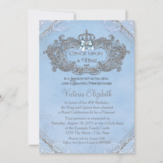 Invitation Il était une fois princesse anniversaire (Devant)