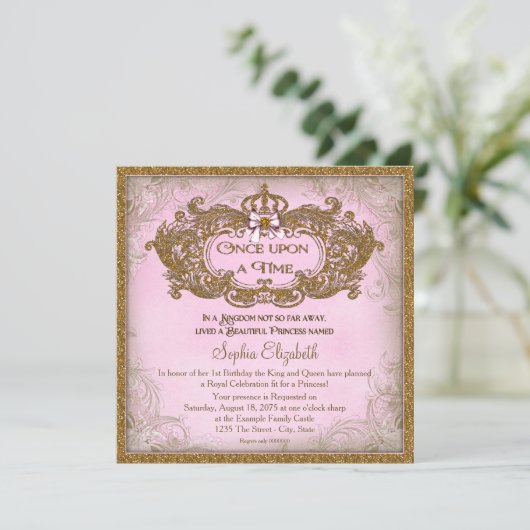 Invitation Il était une fois princesse anniversaire (Debout devant)