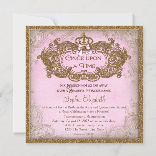 Invitation Il était une fois princesse anniversaire (Devant)