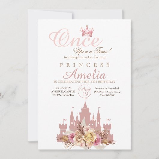 Invitation Il était une fois princesse anniversaire (Devant)