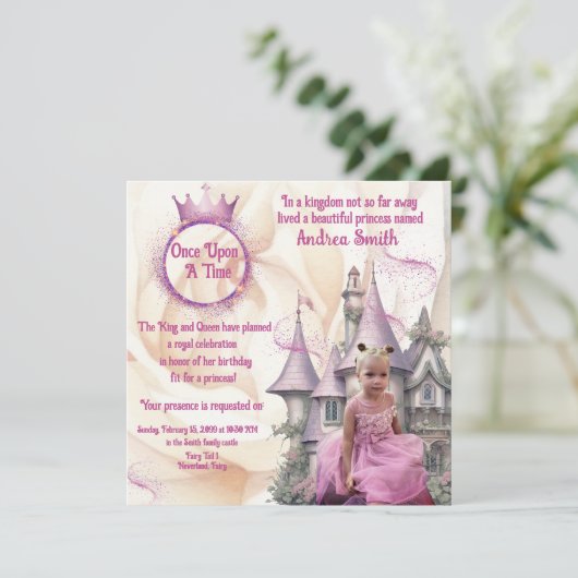 Invitation Il Était Une Fois Princesse Anniversaire 1-10 ans (Debout devant)