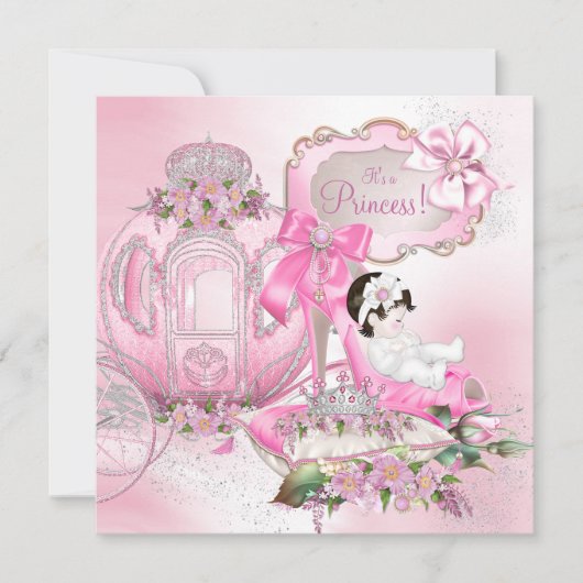 Invitation Il était une fois princesse Baby shower rose (Devant)