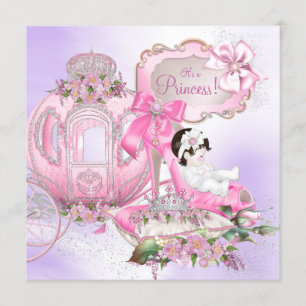 Invitation Il était une fois princesse Baby shower violet ros