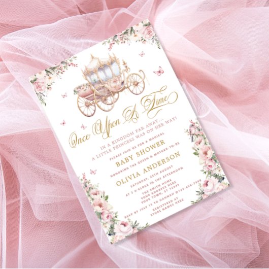 Invitation Il Était Une Fois Princesse Carriage Baby shower