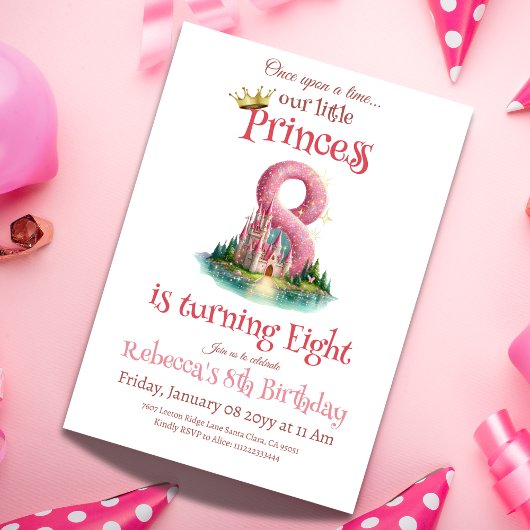 Invitation Il était une fois Princesse Castle Girl 8e anniver