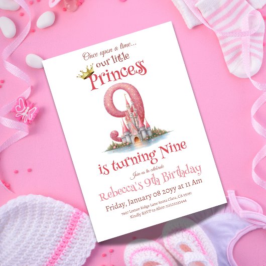 Invitation Il était une fois Princesse Castle Girl 9e anniver