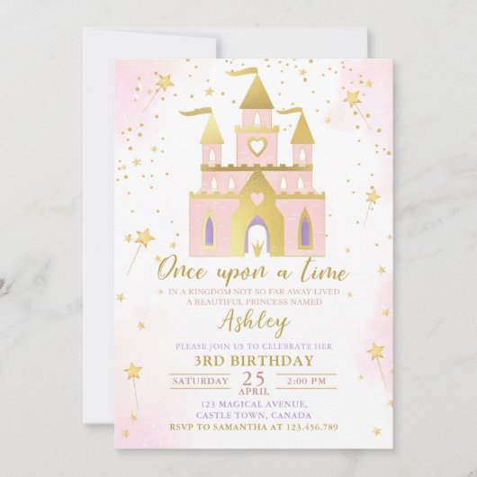 Invitation Il était une fois princesse château fille Annivers (Devant)