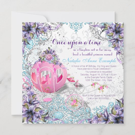 Invitation Il était une fois princesse fée conte anniversaire (Devant)