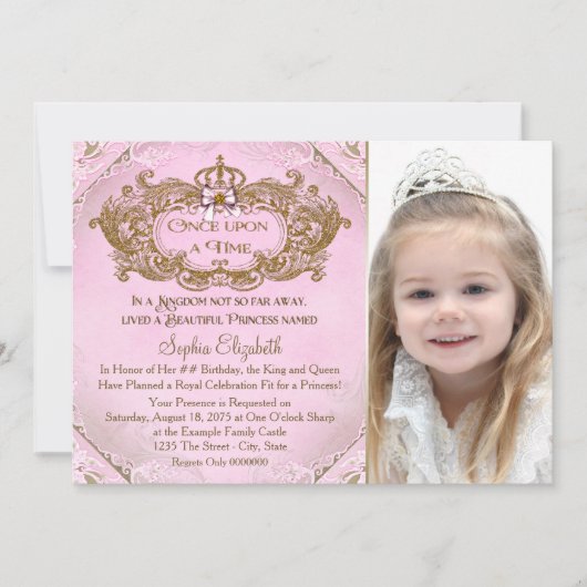 Invitation Il était une fois Princesse Photo fête d'anniversa (Devant)