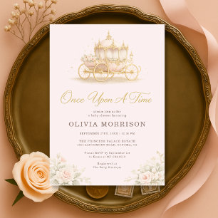 Invitation Il était une fois Princesse Rose Foncé Baby Shower