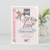 Invitation Il était une fois rose florale fille 1er anniversa (Debout devant)