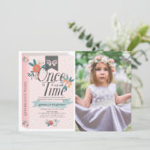 Invitation Il était une fois rose florale photo Anniversaire (Debout devant)