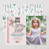 Invitation Il était une fois rose florale photo Anniversaire (Devant / Derrière)