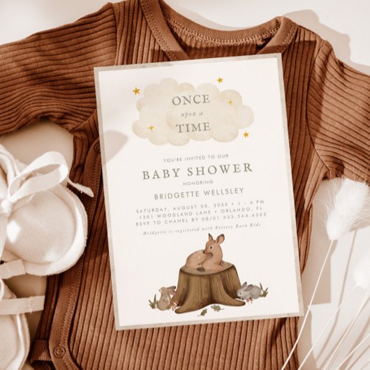 Invitation Il était une fois un Baby shower d'animaux de bois