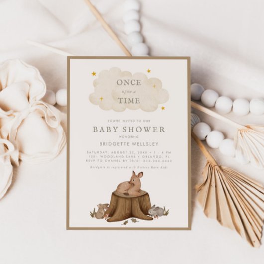 Invitation Il était une fois un Baby shower de bébé de bois