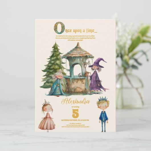 Invitation Il était une fois un conte de fées anniversaire (Debout devant)