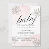 Invitation Il fait froid à l'extérieur de Baby shower rose Dr (Devant)