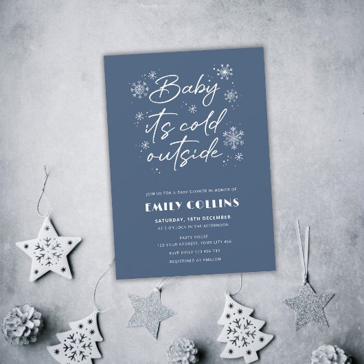 Invitation Il fait froid à l'extérieur du baby shower bleu