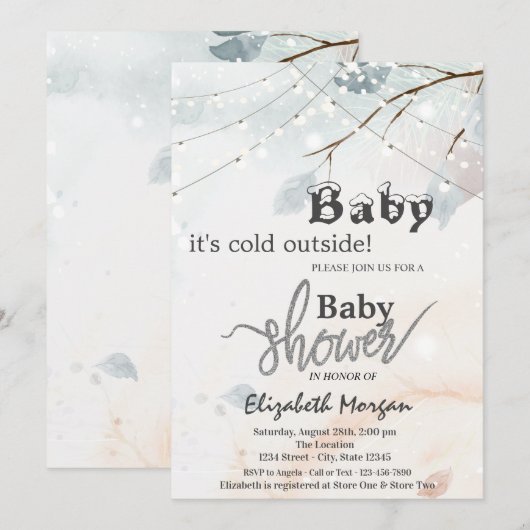 Invitation Il fait froid à l'extérieur du Baby shower de bran (Devant / Derrière)