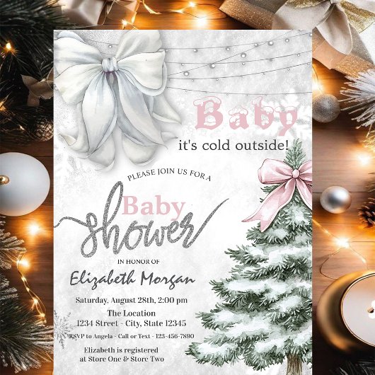 Invitation Il fait froid dehors Baby shower blanc de Pine Tre