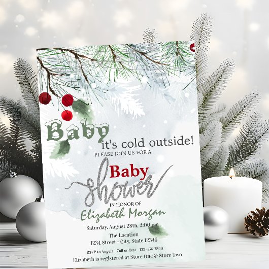 Invitation Il fait froid dehors Baby shower Branches de neige